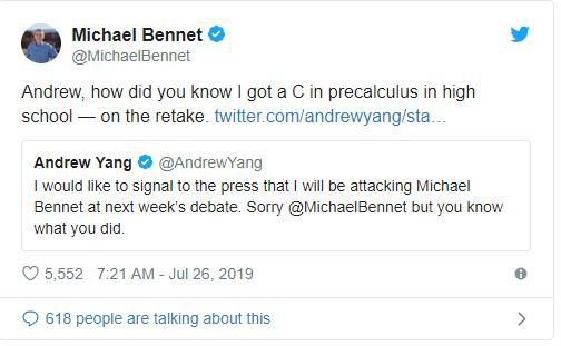 Bennet tweet to Yang